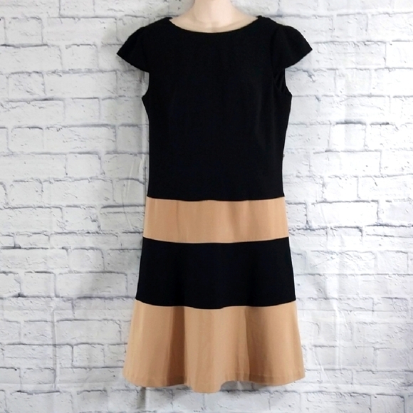 Jones Studio Dress Black Tan Colorblock Sz 12 - Picture 1 of 5